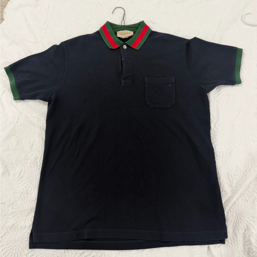 Gucci Dark Blue Polo with Green and Red Collar